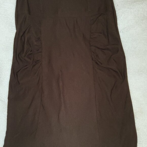 Brown Stretch Ruched Modern Career Rayon Pencil Skirt Medium - Picture 11 of 15